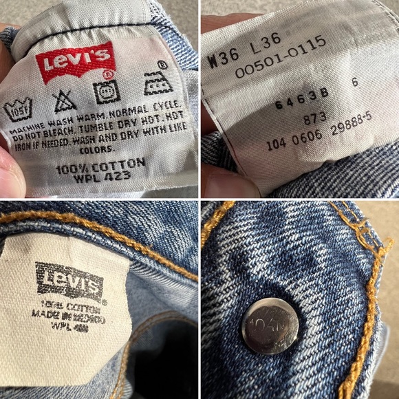 36x36 Vintage 90s Y2K Levi's 501 Button Fly Mexico Medium Wash Dad Jeans *Flawed - Picture 4 of 16